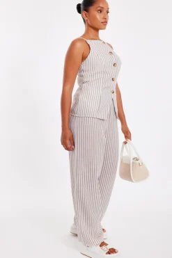 Quiz Petite Stone Striped Wide Leg Trousers Best