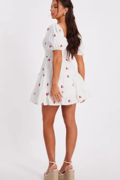 Quiz Petite White Cherry Print Skater Dress Best