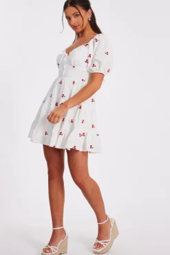 Quiz Petite White Cherry Print Skater Dress Best