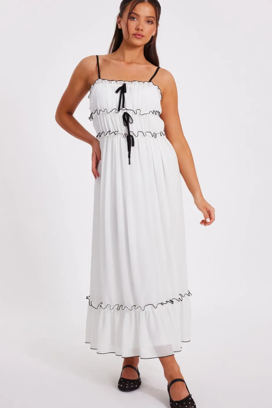 Quiz Petite White Chiffon Strappy Midaxi Dress Sale