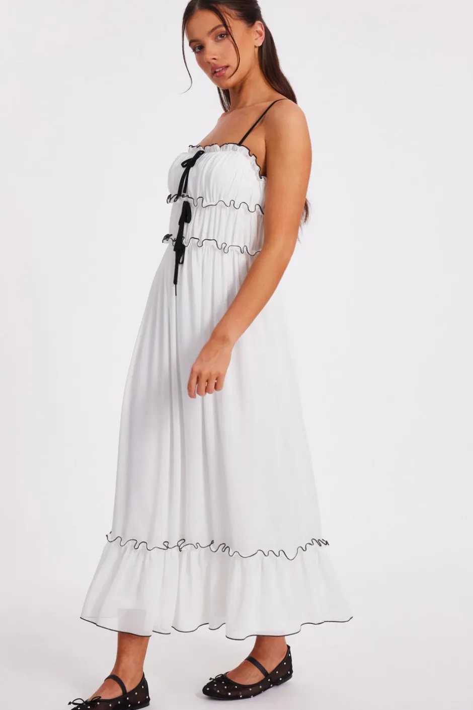 Quiz Petite White Chiffon Strappy Midaxi Dress Sale