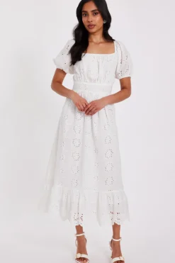 Quiz Petite White Embroidered Dress Sale