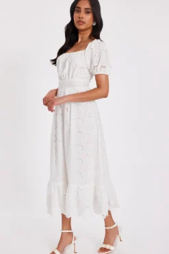 Quiz Petite White Embroidered Dress Sale