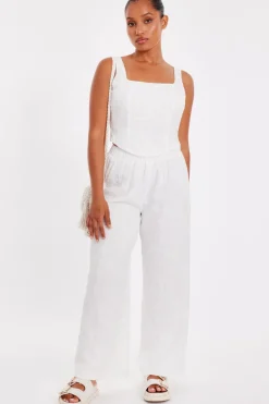 Quiz Petite White Embroidered Trousers