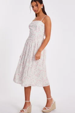 Quiz Petite White Floral Print Midi Dress