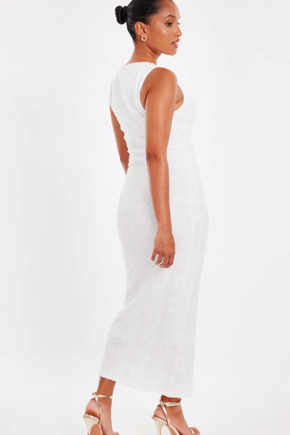 Quiz Petite White Jacquard Midaxi Dress New