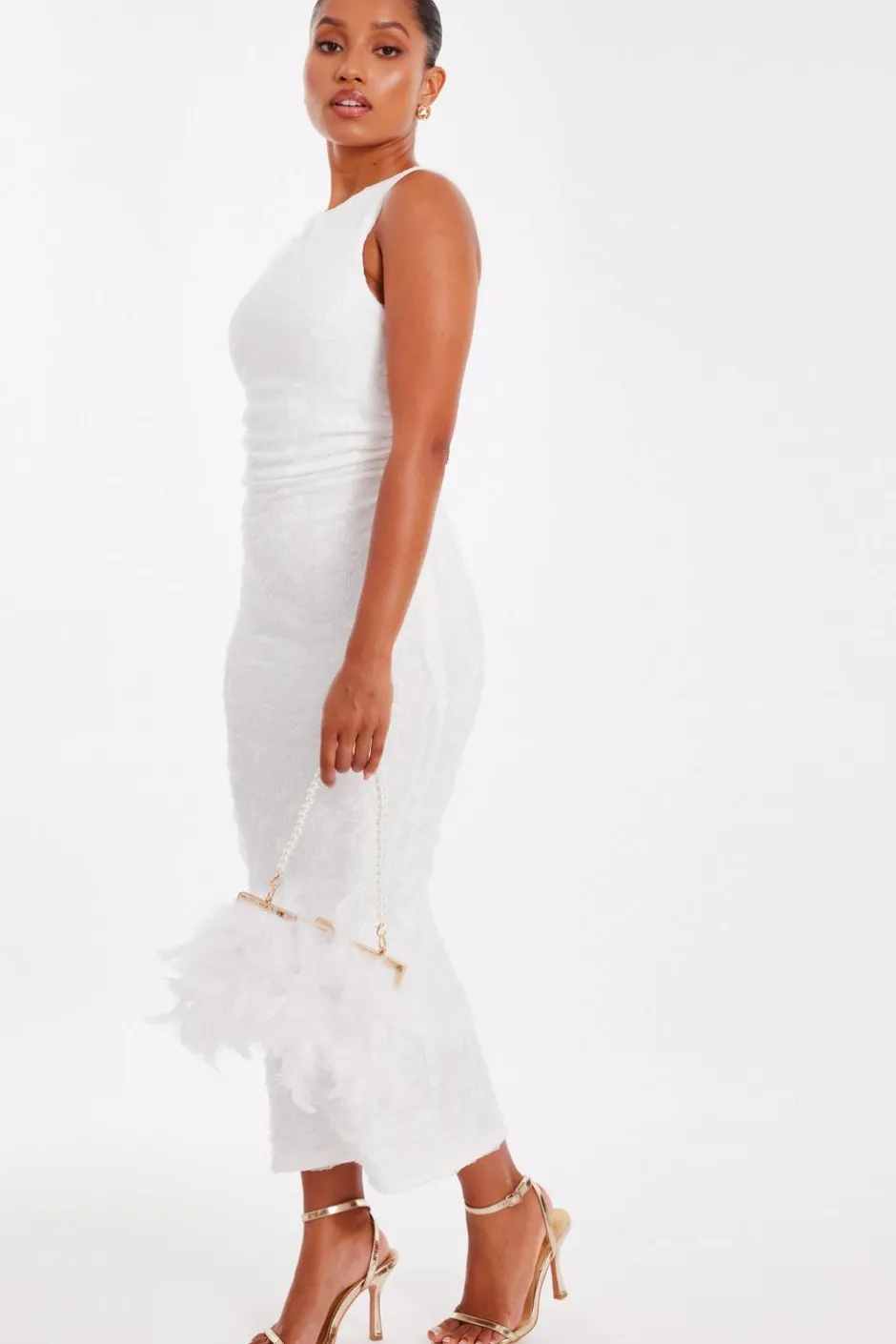Quiz Petite White Jacquard Midaxi Dress New