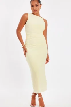 Quiz Petite Yellow Gold Buckle Midaxi Dress