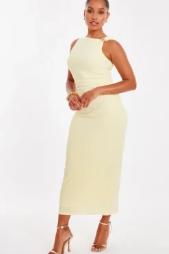 Quiz Petite Yellow Gold Buckle Midaxi Dress