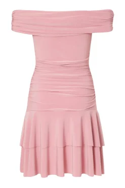 Quiz Pink Bardot Ruched Mini Dress Clearance