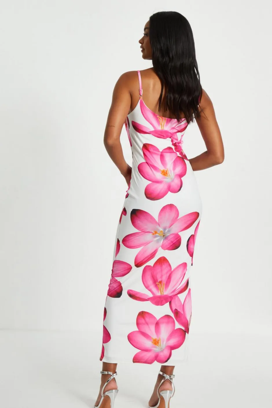 Quiz Pink Bold Floral Print Bodycon Maxi Dress Best