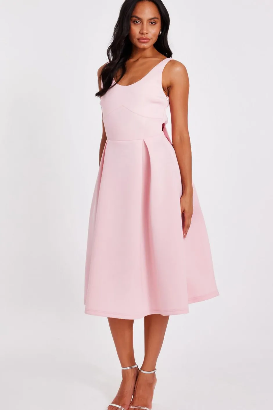 Quiz Bow Back Midi Dress Pink Outlet