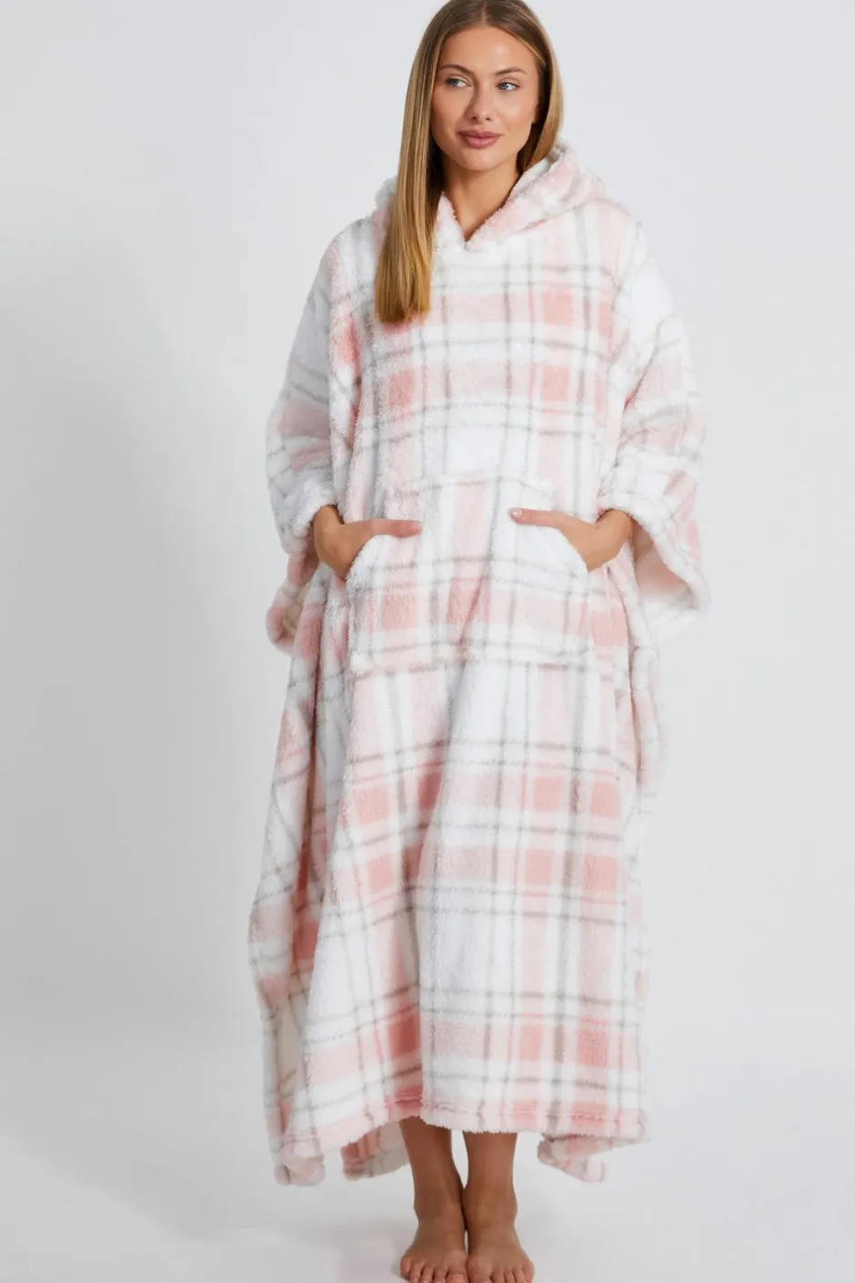 Quiz Pink Check Fleece Blanket Hoodie