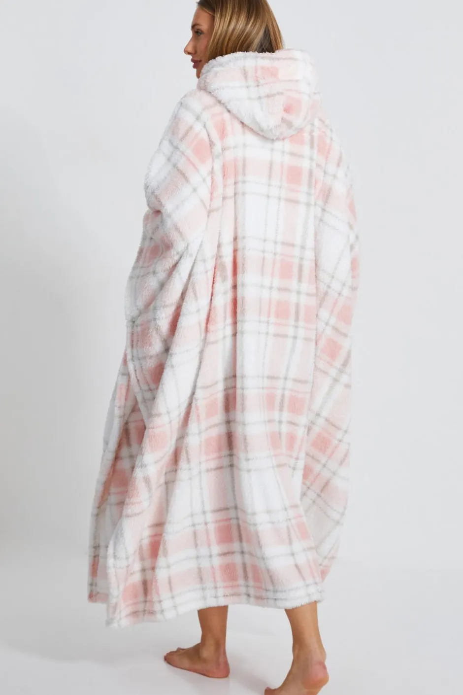 Quiz Pink Check Fleece Blanket Hoodie