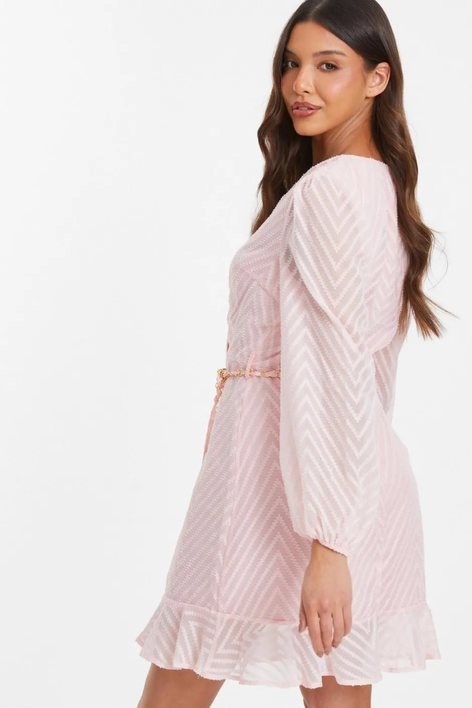 Quiz Pink Chevron Skater Mini Dress Light Pink Sale