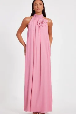 Quiz Pink Chiffon Corsage Maxi Dress Clearance