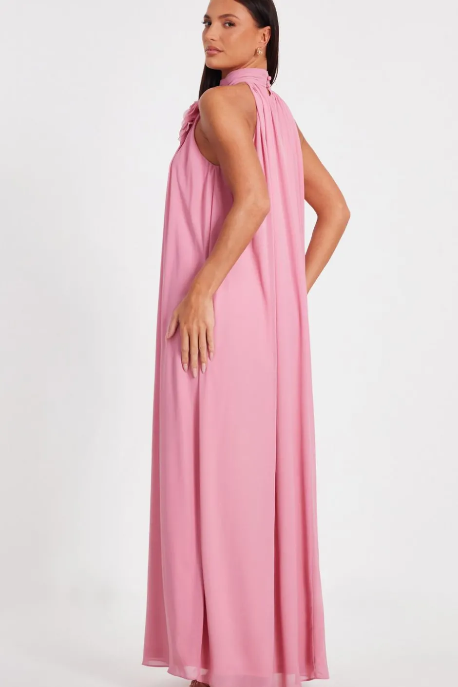 Quiz Pink Chiffon Corsage Maxi Dress Clearance