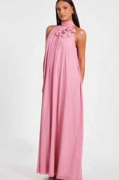 Quiz Pink Chiffon Corsage Maxi Dress Clearance