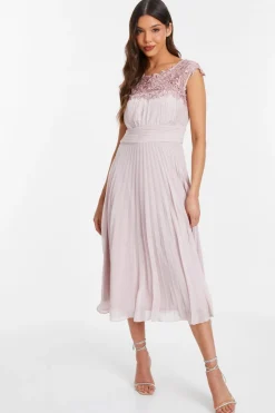 Quiz Pink Chiffon Embellished Pleated Midi Dress Hot