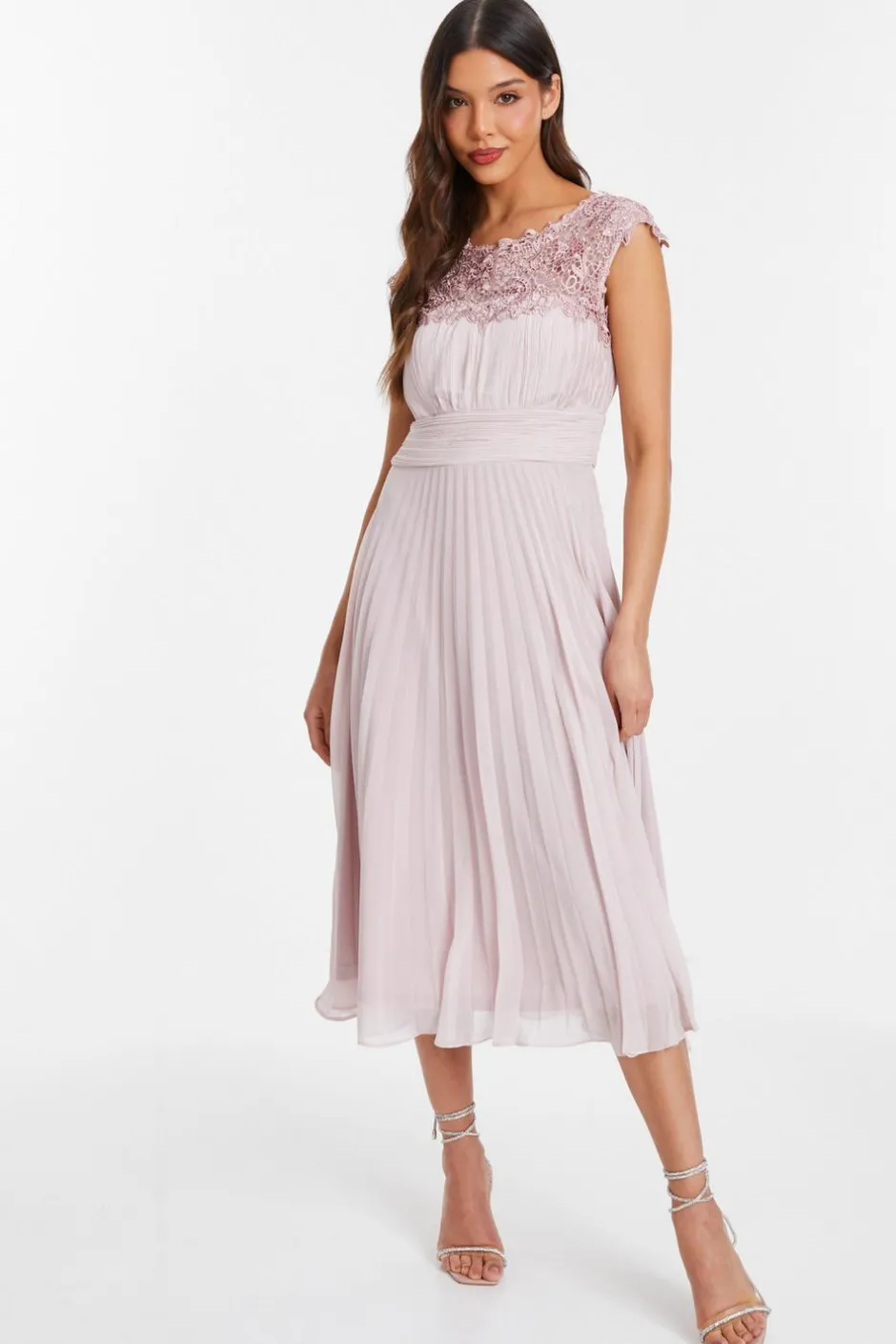 Quiz Pink Chiffon Embellished Pleated Midi Dress Hot