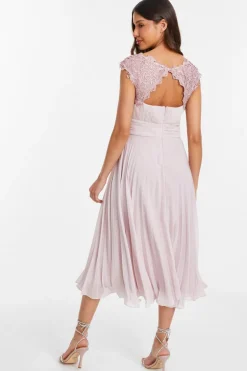 Quiz Pink Chiffon Embellished Pleated Midi Dress Hot