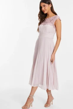 Quiz Pink Chiffon Embellished Pleated Midi Dress Hot