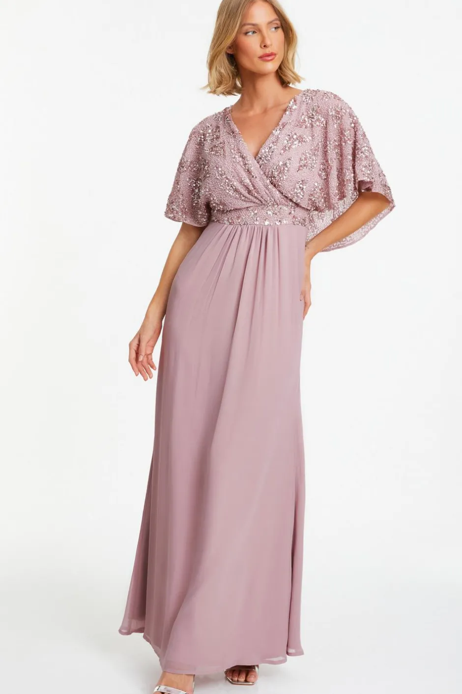 Quiz Pink Chiffon Embellished Maxi Dress Best