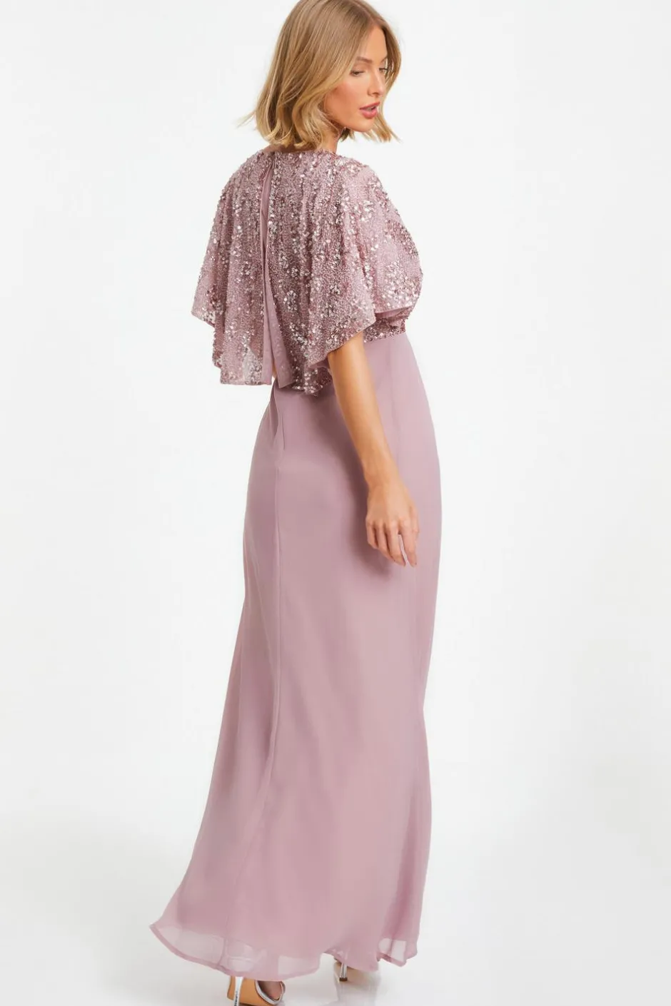 Quiz Pink Chiffon Embellished Maxi Dress Best