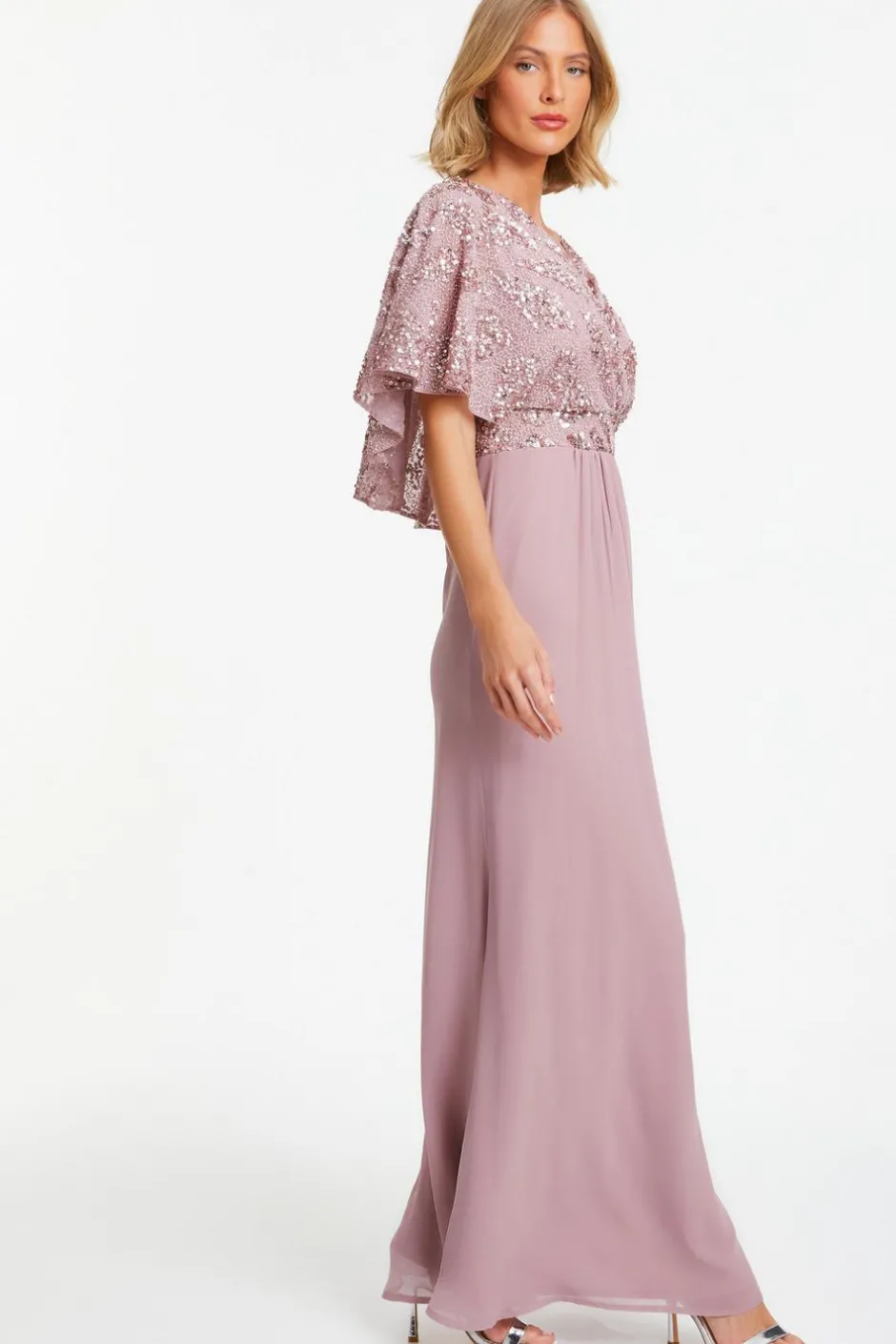 Quiz Pink Chiffon Embellished Maxi Dress Best