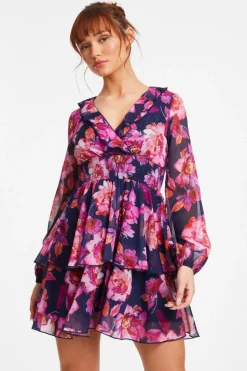 Quiz Pink Chiffon Floral Tiered Skater Mini Dress New