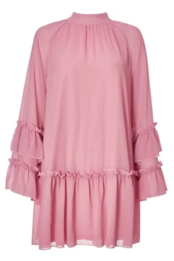 Quiz Pink Chiffon Frill Mini Dress Discount