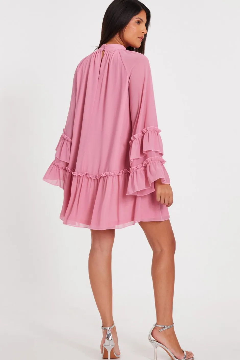 Quiz Pink Chiffon Frill Mini Dress Discount