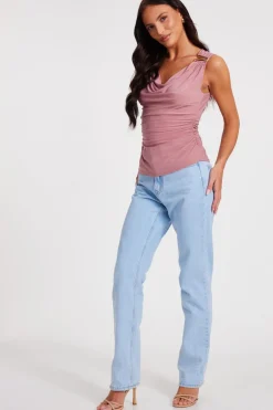 Quiz Cowl Neck Top Pink Sale