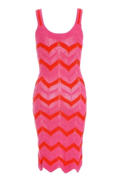 Quiz Pink Crochet Midi Dress Outlet