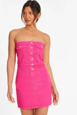 Quiz Pink Denim Bandeau Mini Dress Outlet
