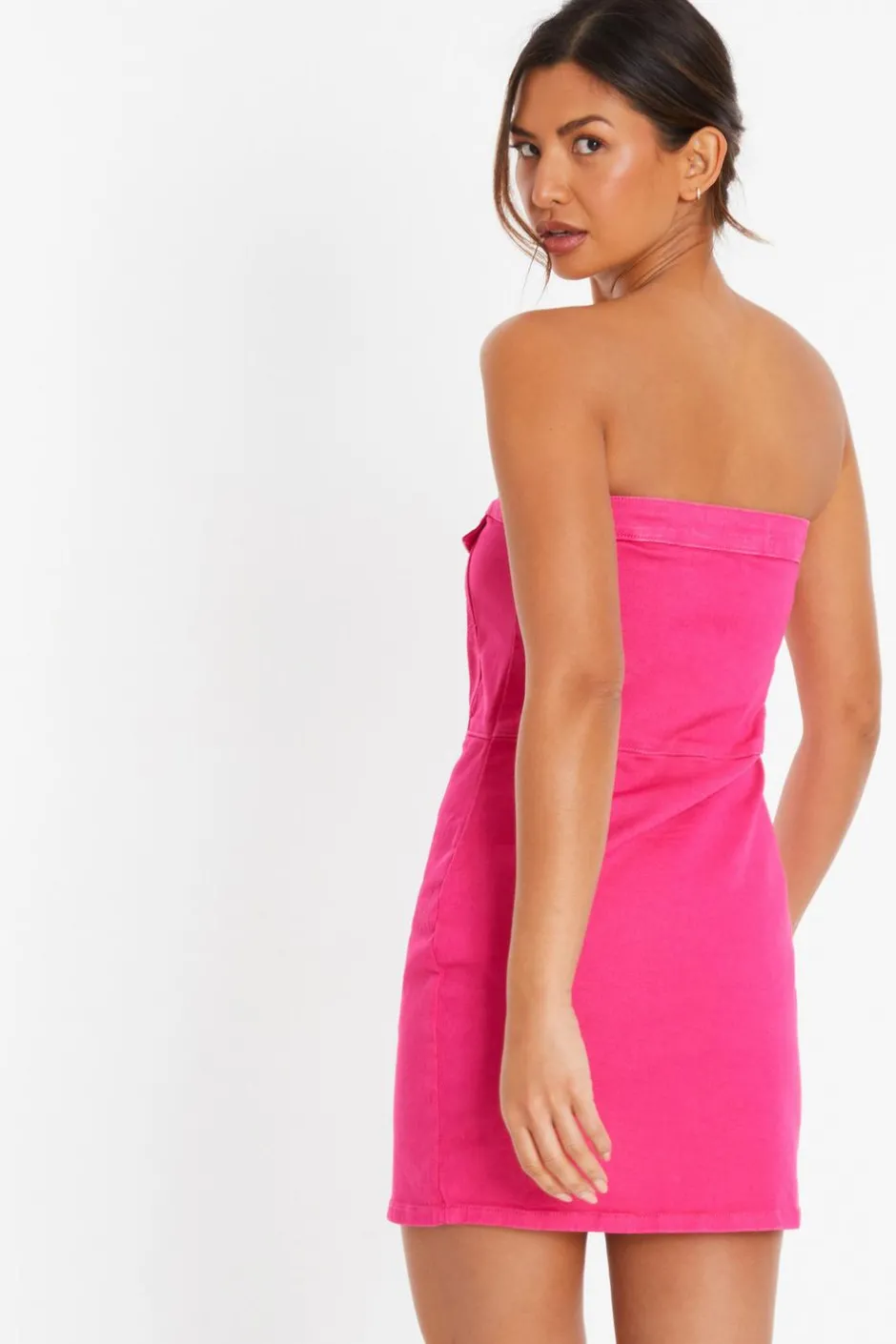 Quiz Pink Denim Bandeau Mini Dress Outlet