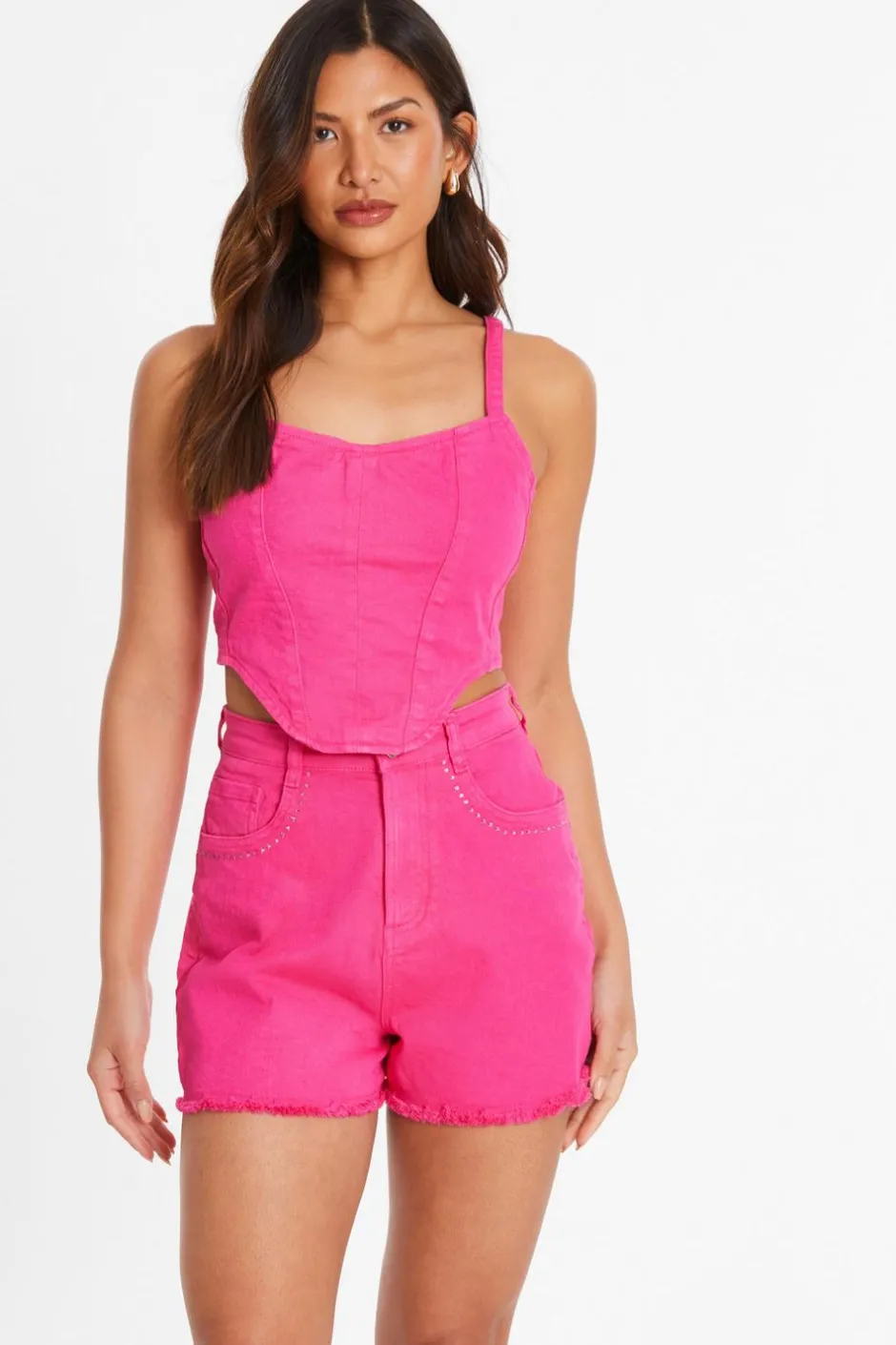 Quiz Pink Denim Diamante Corset Top Best