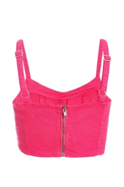 Quiz Pink Denim Diamante Corset Top Best