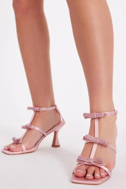 Quiz Diamante Bow Heels Pink Outlet