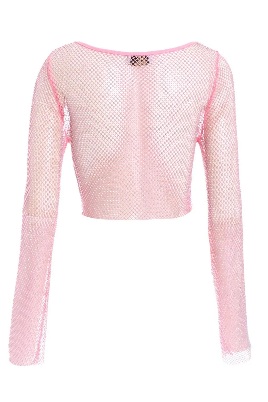 Quiz Pink Diamante Embellished Mesh Crop Top Hot
