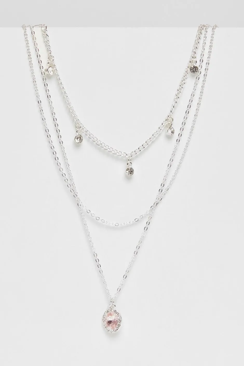 Quiz Diamante Jewel Layered Necklace Pink Hot