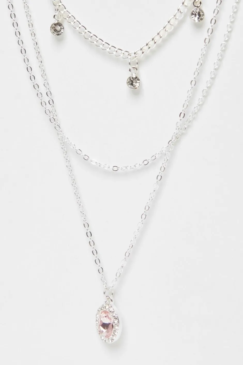 Quiz Diamante Jewel Layered Necklace Pink Hot