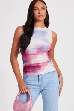 Quiz Pink Diamante Marble Print Top