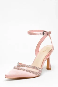 Quiz Diamante Mesh Court Heels Pink