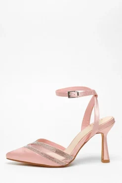 Quiz Diamante Mesh Court Heels Pink