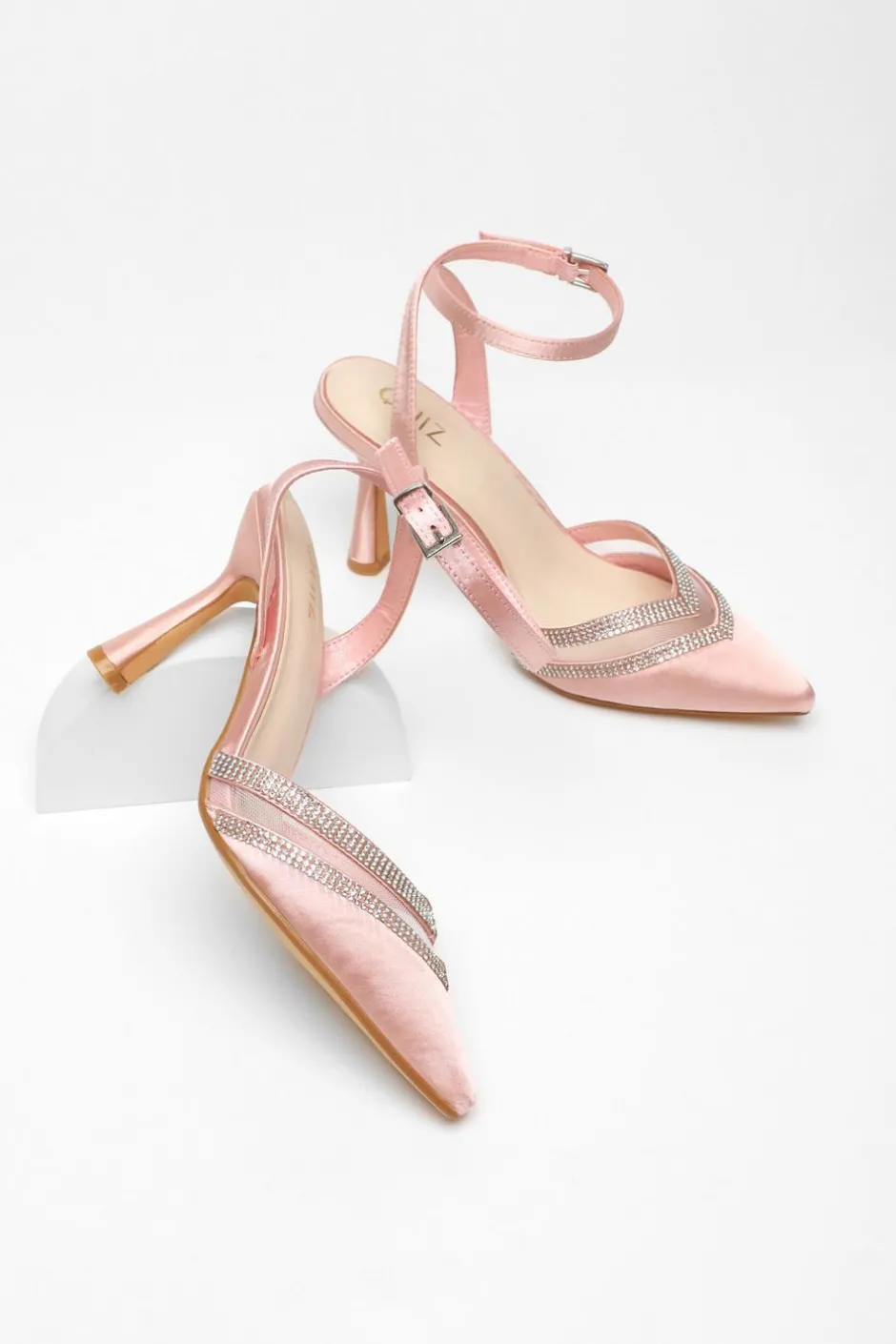 Quiz Diamante Mesh Court Heels Pink