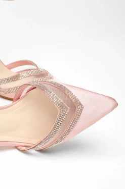 Quiz Diamante Mesh Court Heels Pink