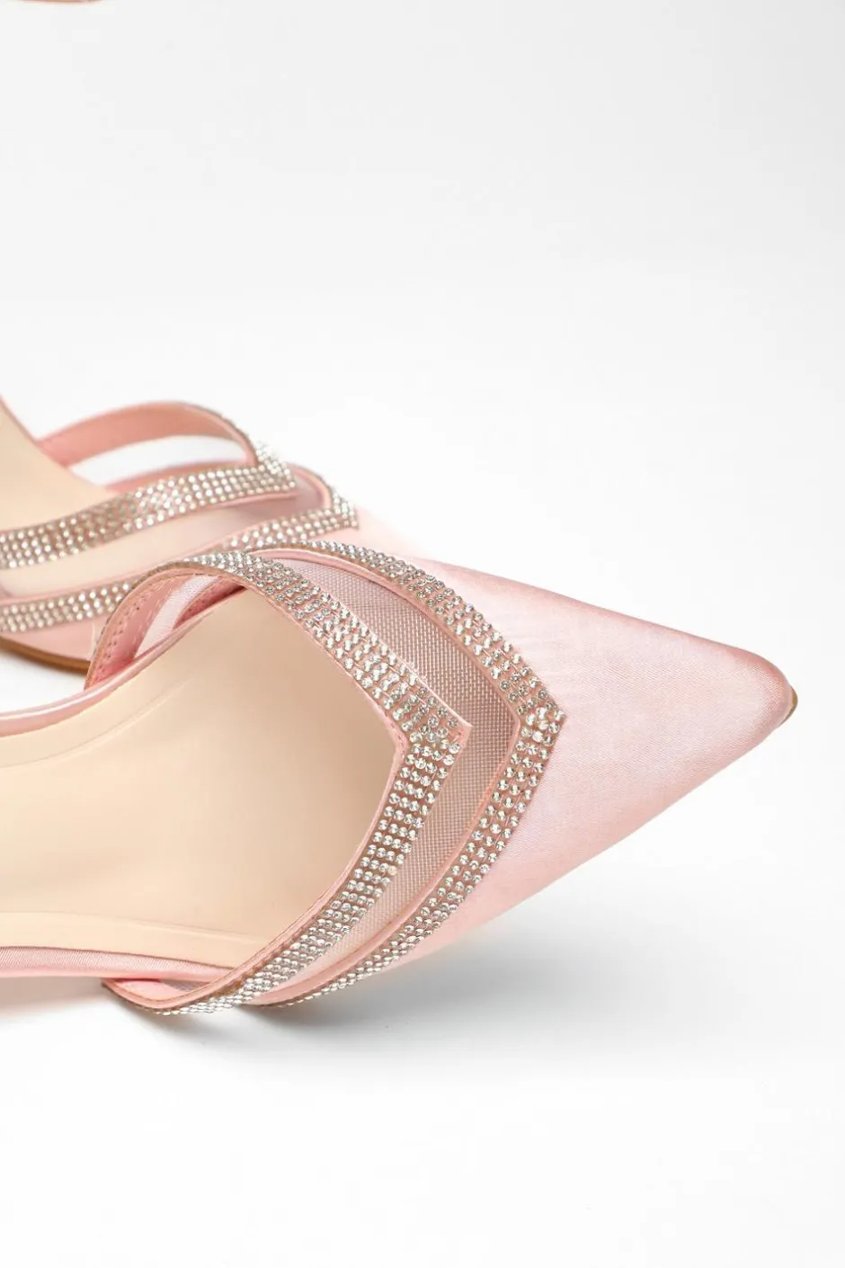Quiz Diamante Mesh Court Heels Pink