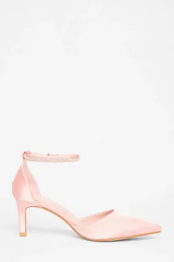 Quiz Diamante Strap Court Heels Pink