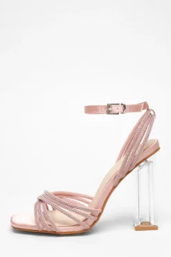 Quiz Pink Diamante Strap Heeled Sandals Discount